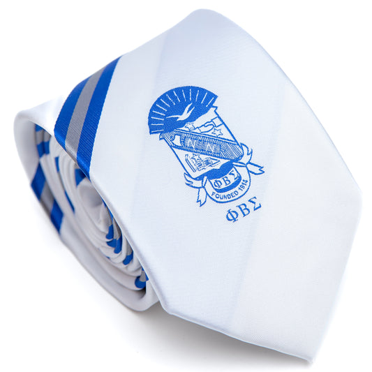 PBS White Blue Grey Striped Crest Tie