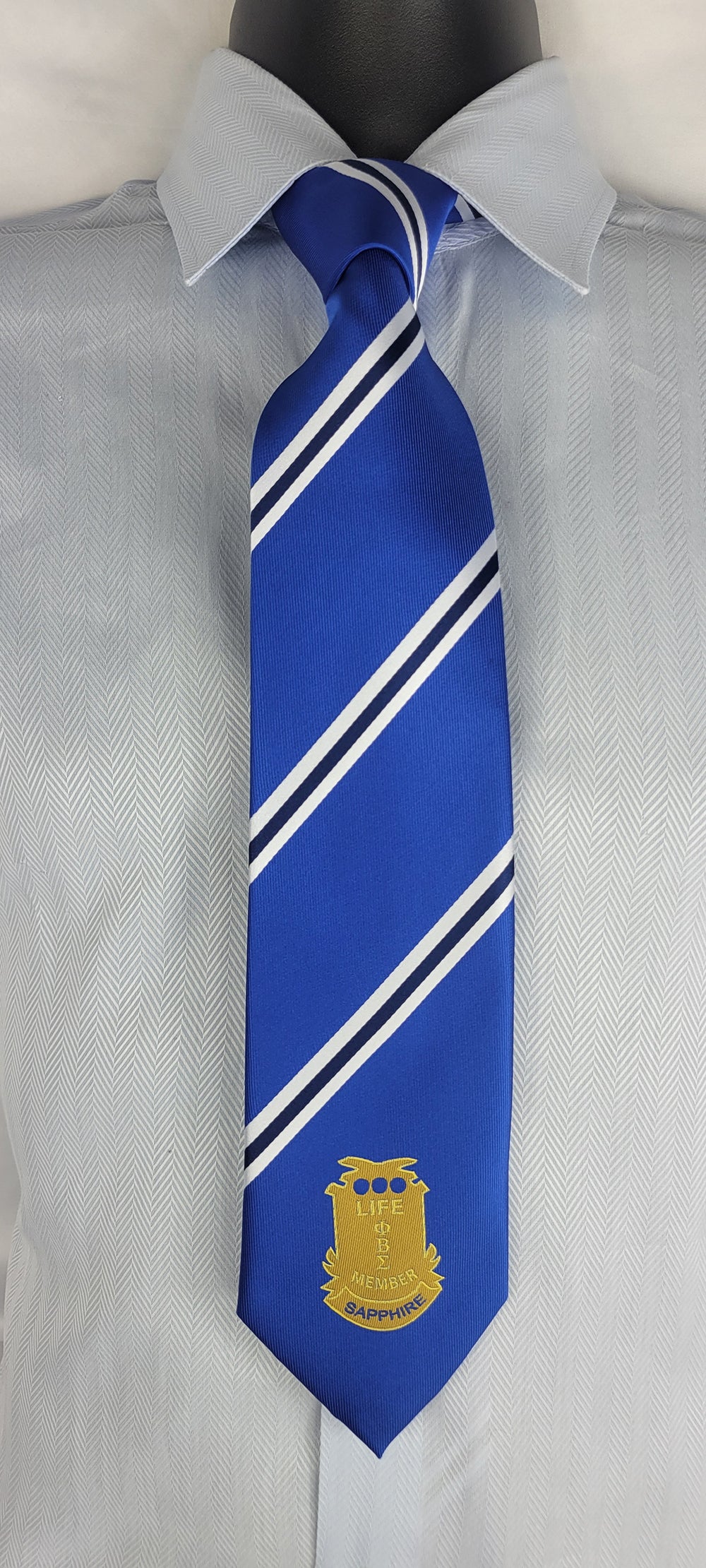 Pbs Blue Striped Life Member Gold Tie