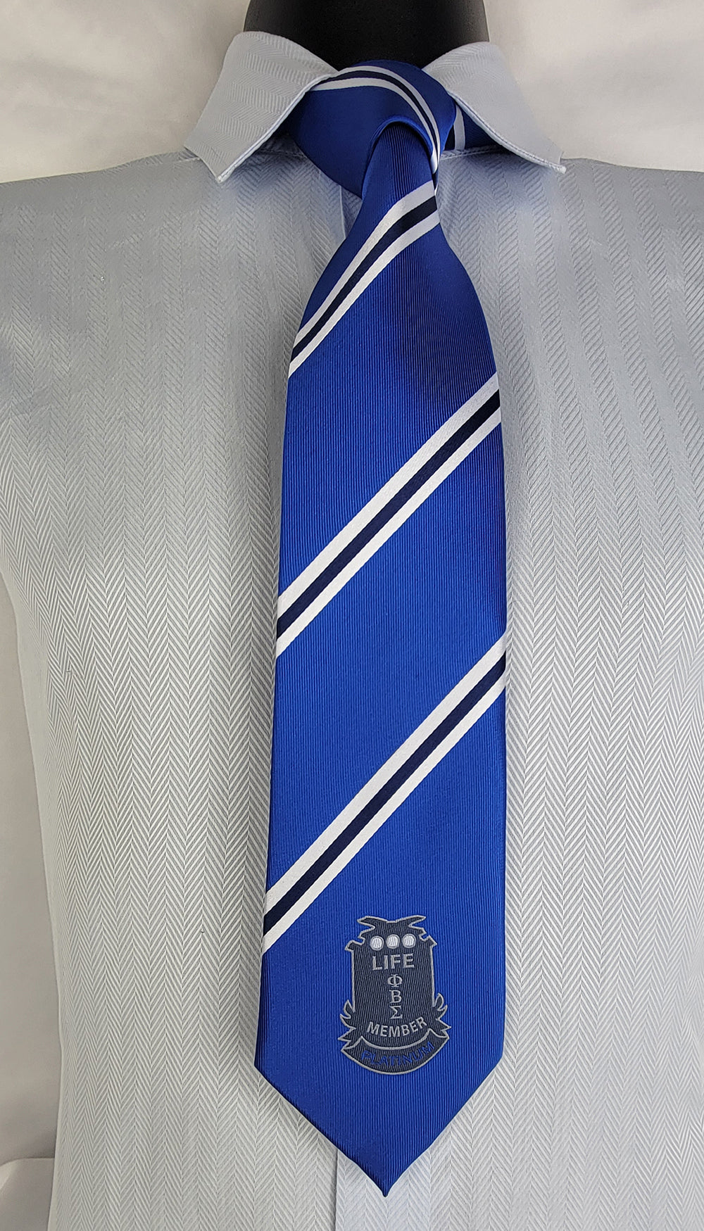 Pbs Blue Striped Life Member Silver Tie