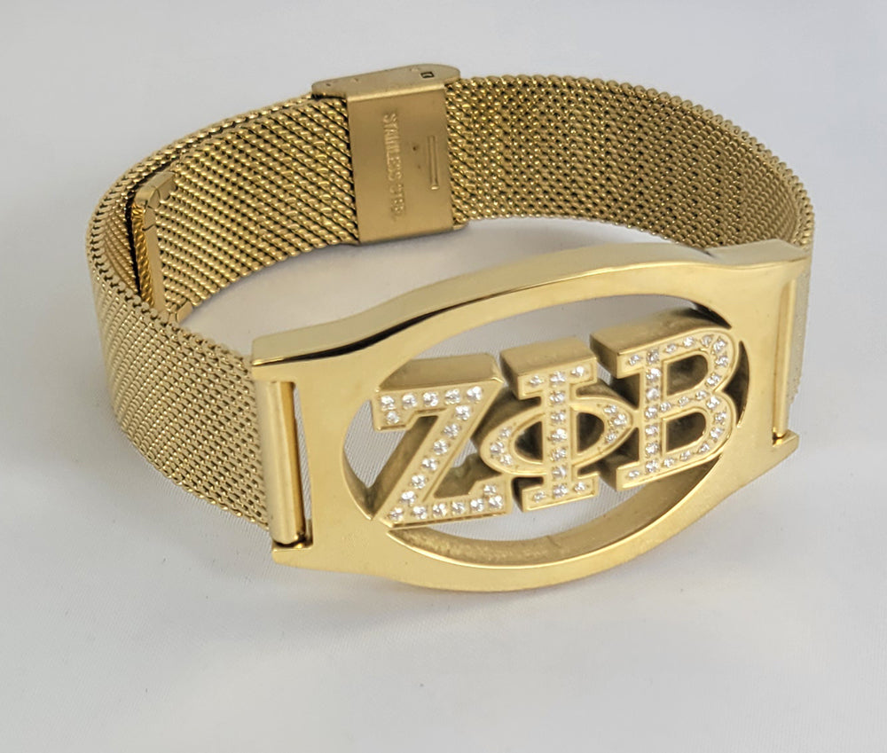 ZETA 3 LETTER GOLD CRYSTAL MESH BAND BRACELET