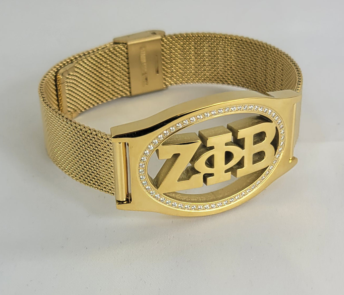ZETA 3 LETTER GOLD MESH BAND BRACELET