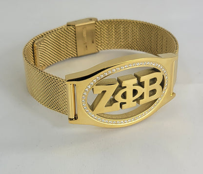 ZETA 3 LETTER GOLD MESH BAND BRACELET
