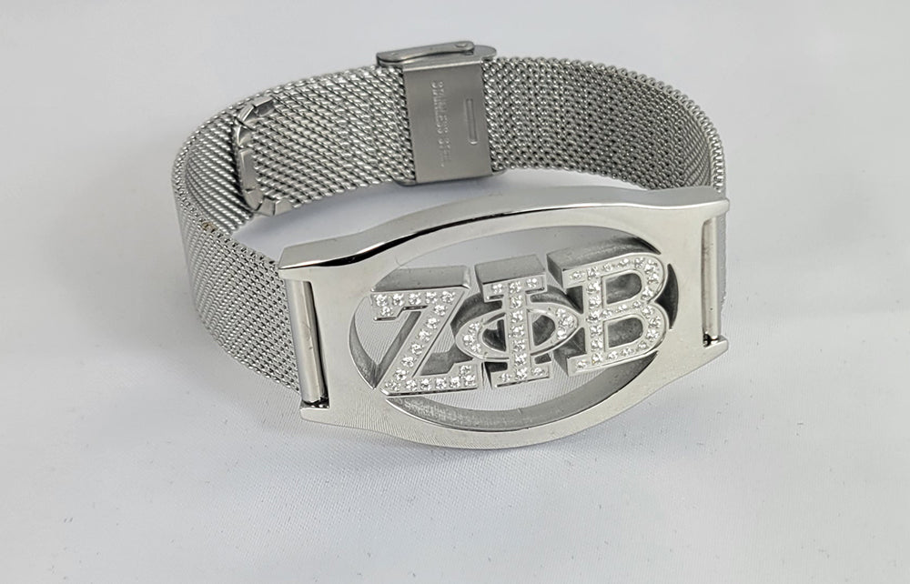 ZETA 3 LETTER SS CRYSTAL MESH BAND BRACELET