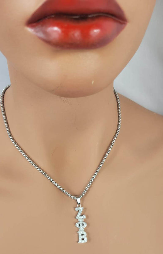 Zeta 3 Letter Silver Crystal Vertical Ss Necklace