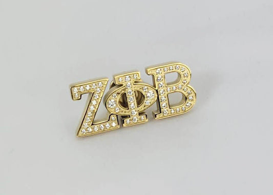 Zeta Gold Crystal Lapel Pin