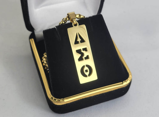 Delta 3 Letter Gold Vertical Bar Necklace