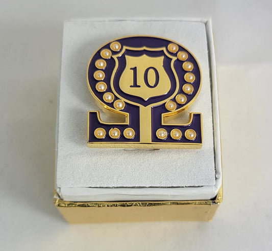#10 Line Number Omega Shield Baroque Gem Lapel Pin