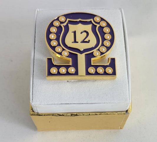 #12 Line Number Omega Shield Baroque Gem Lapel Pin