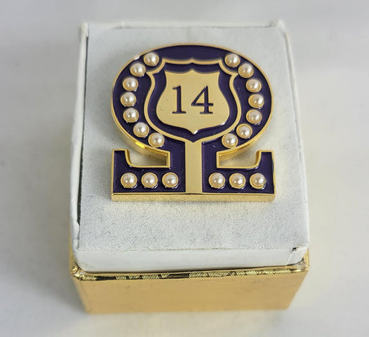 #14 Line Number Omega Shield Baroque Gem Lapel Pin