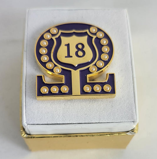 #18 Line Number Omega Shield Baroque Gem Lapel Pin