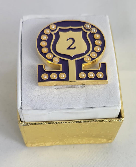 #2 Line Number Omega Shield Baroque Gem Lapel Pin