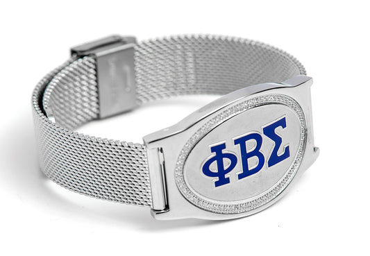 PBS Crystal 3 letter Blue Mesh Band Bracelet