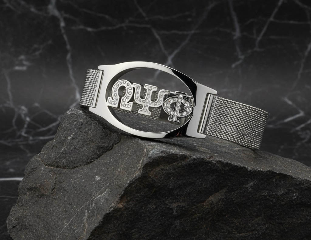 Omega 3 Letter Ss Crystal Mesh Band Bracelet