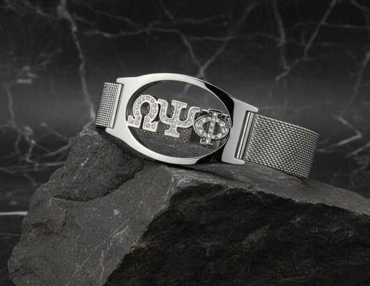 Omega 3 Letter Ss Crystal Mesh Band Bracelet