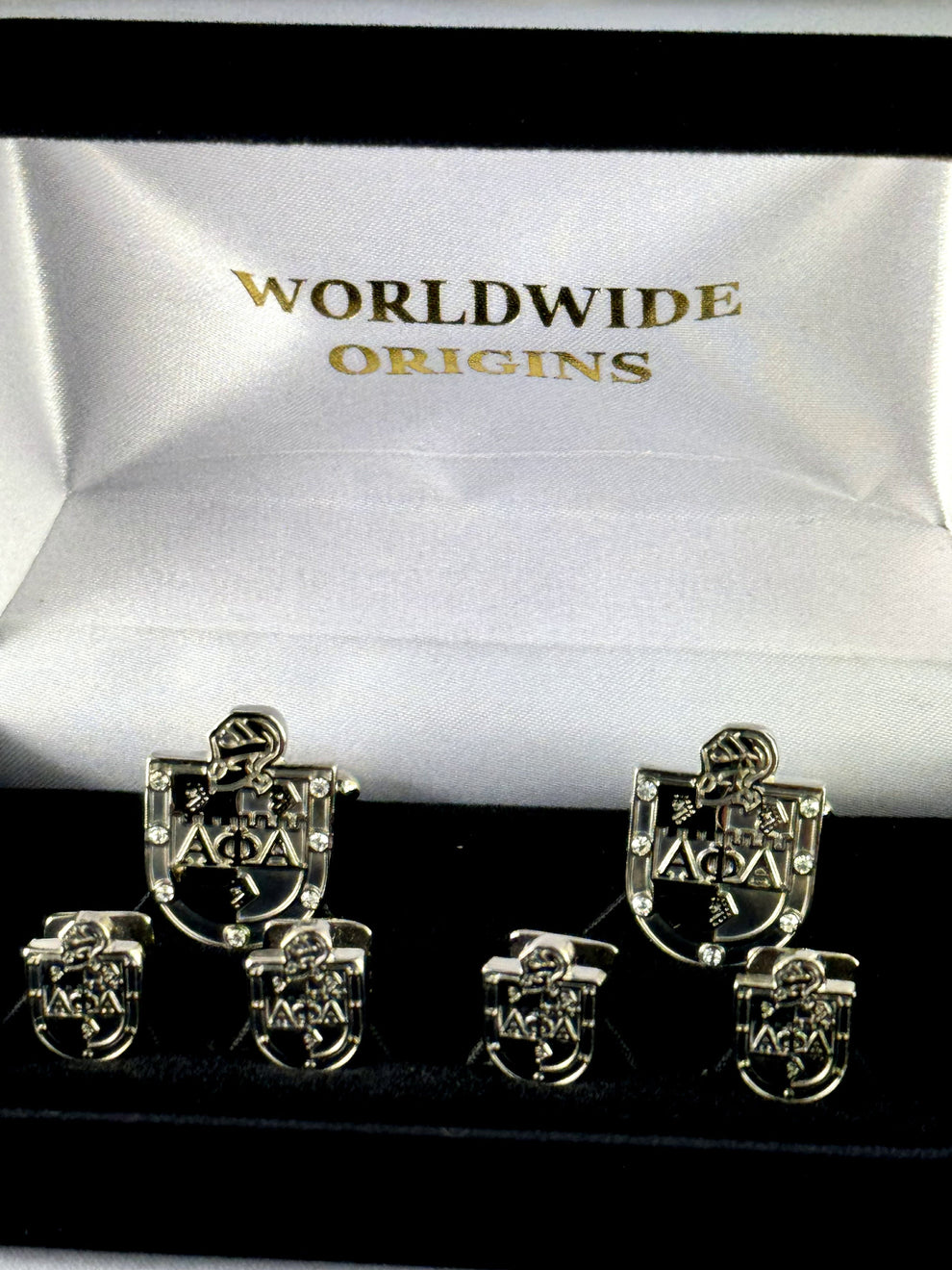 Alpha Silver Coat Of Arms Stone Formal Set – Worldwide Origins