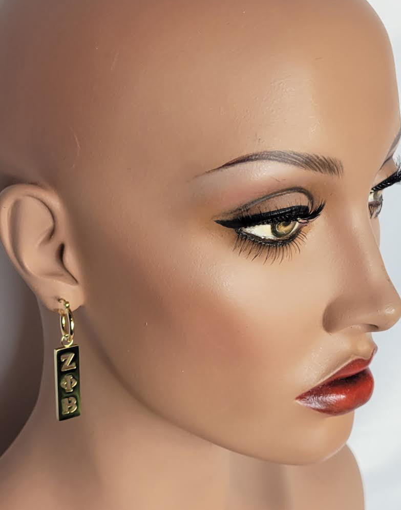 Zeta 3 Letter Gold Vertical Bar Earrings